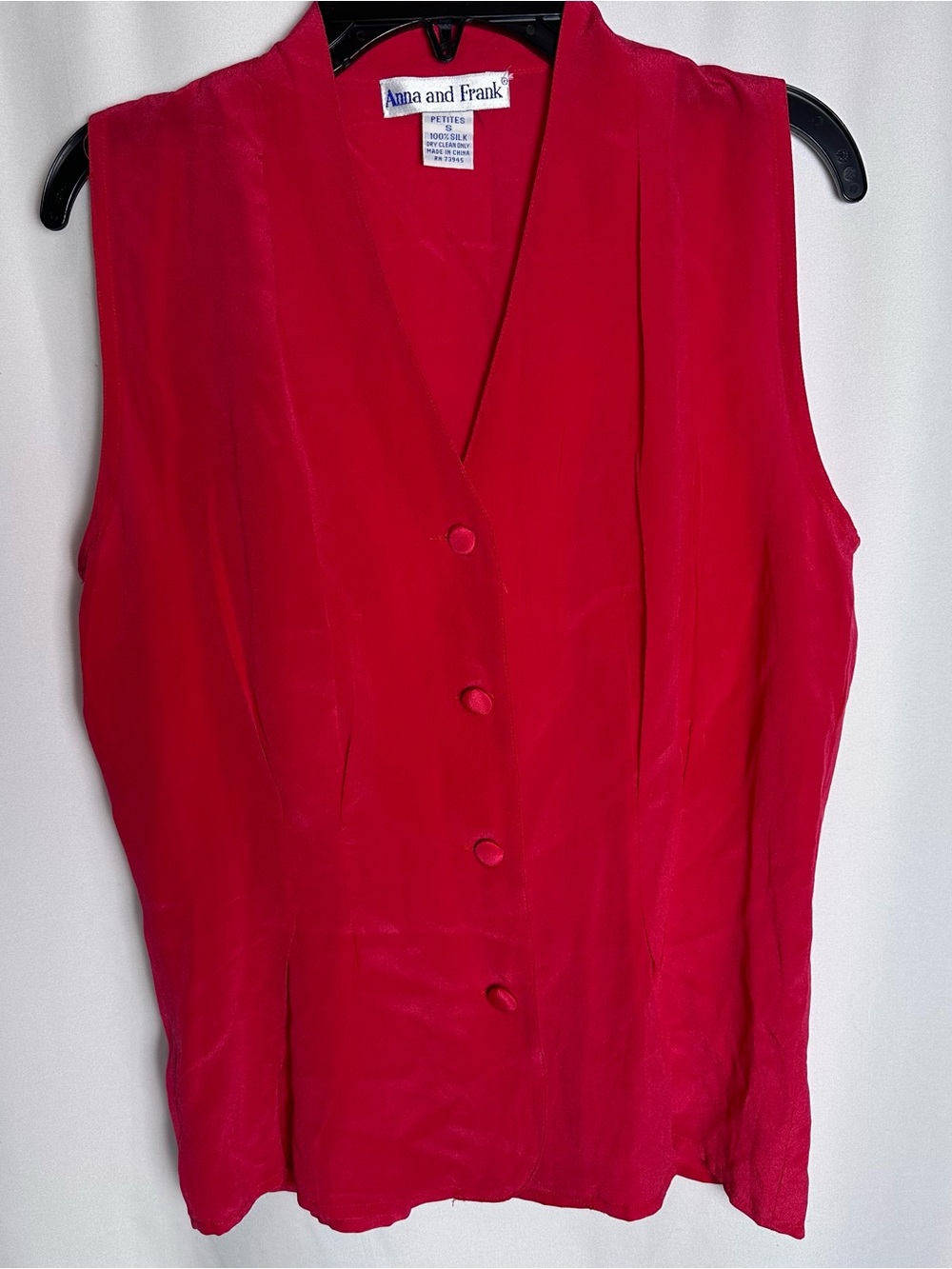 Anna & Frank Petite 100% Silk Vintage Red Button Front Vest